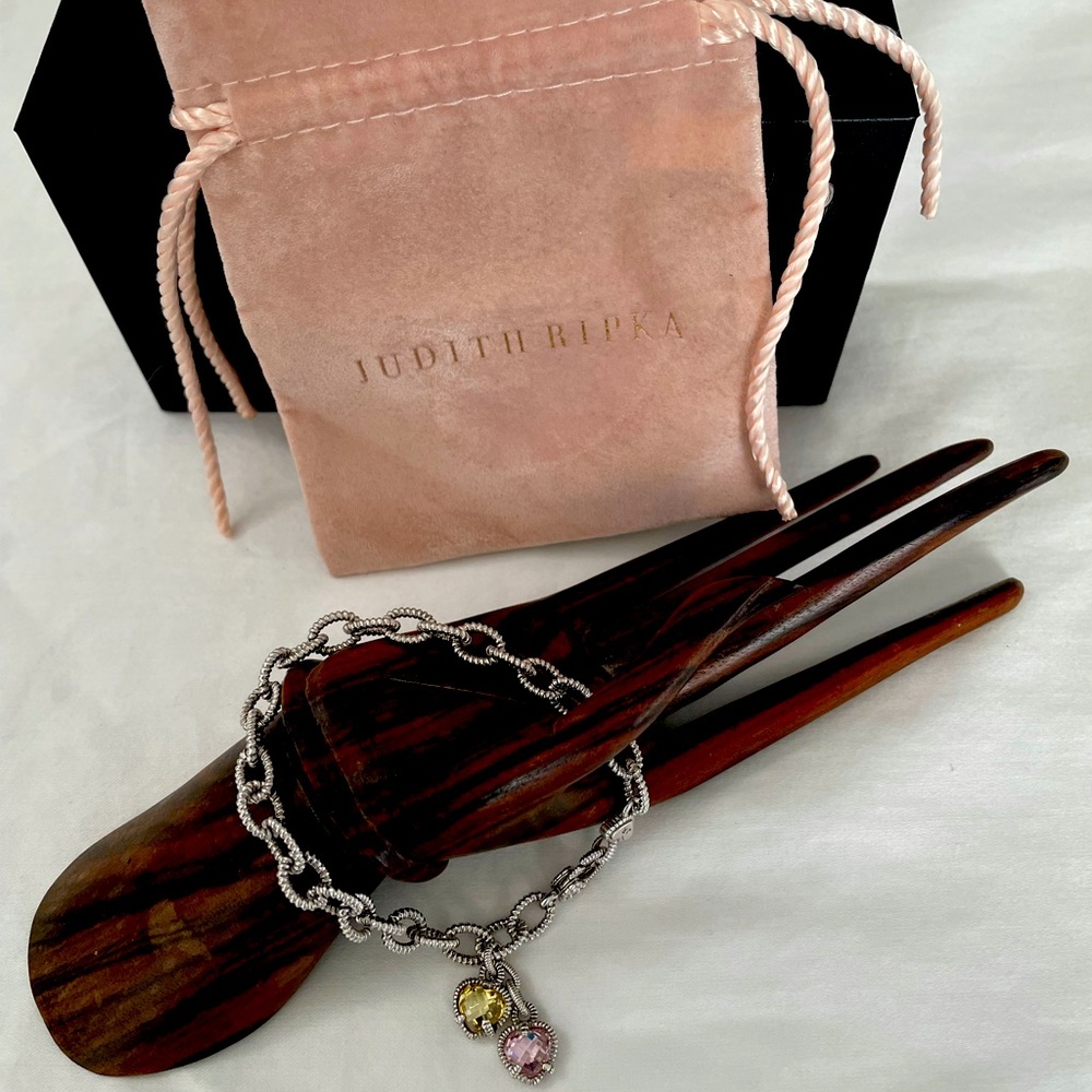 Judith Ripka Fontaine Double Heart Charms Bracelet